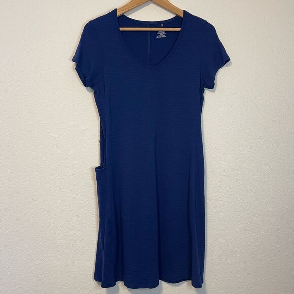 Toad & Co Marley Short Sleeve Striped Blue Dress Size Medium - Picture 1 of 8